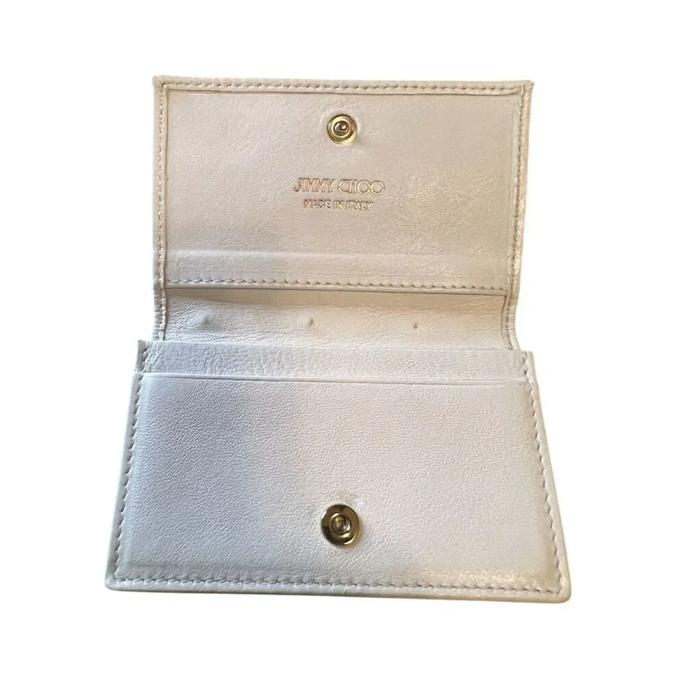 Jimmy Choo Unisex Cream Leather Star-Studded Card Wallet